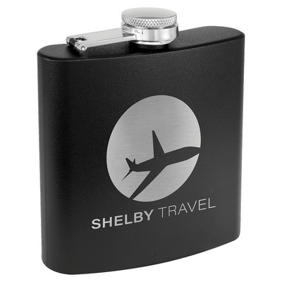 6 oz. Matte Black Powder Coated Stainless Steel Flask