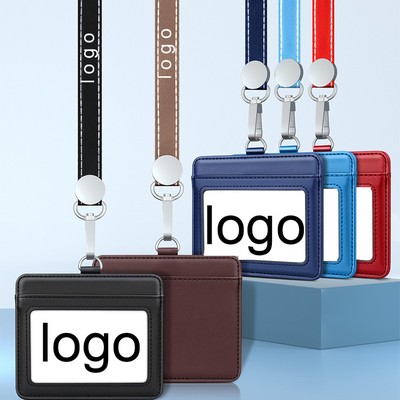 2 Sided PU Leather College ID Badge Card Holder 4"L x 3 2/5"W