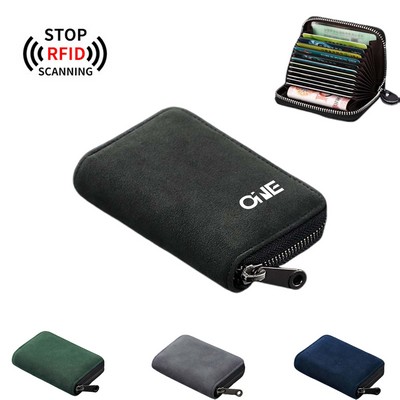 RFID Blocking Credit Card Holder Suede Leather Wallet