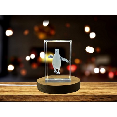 Royal Penguin 3D Engraved Crystal Trophy Award w/LED Base