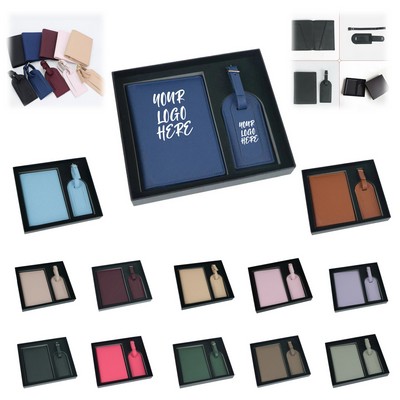 Elegant Cross-Grain PU Leather Passport Holder and Luggage Tag Set