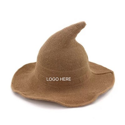 Embroidered Halloween Hat Classic Foldable Knit Wizard Pointed Witch Hat
