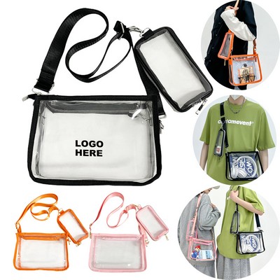 Custom Stadium Approved Clear Purse Transparent PVC Crossbody Bag with Mini Pouch