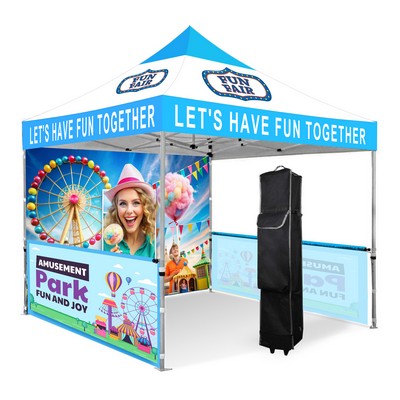 10'X10' Commercial Grade Pop Up Tent Canopy With Back Full Wall And Two Half Walls