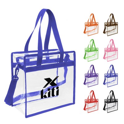 Clear PVC Stadium Tote Bag W/Zipper & Shoulder Strap
