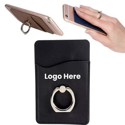 PU Leather Cell Phone Wallet/Card Holder with Ring Grip