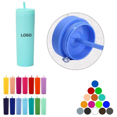 16Oz Double Wall Plastic Tumblers With Straws