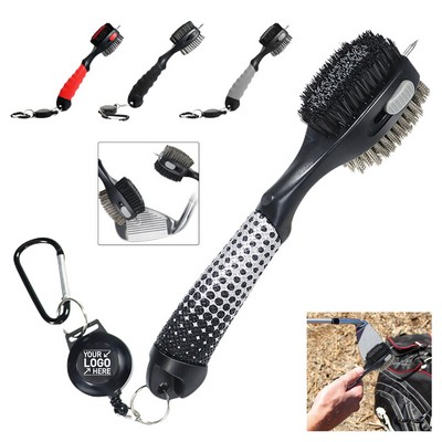 Dual-Bristle Golf Club Cleaning Brush with Retractable Clip