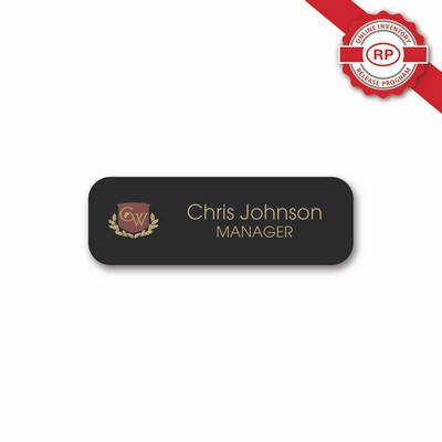 Executive Oxidized Brass Badge with Screened Logo (1.00"x3.00")