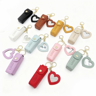 Potable Chapstick Holder Key Chain with Mirror