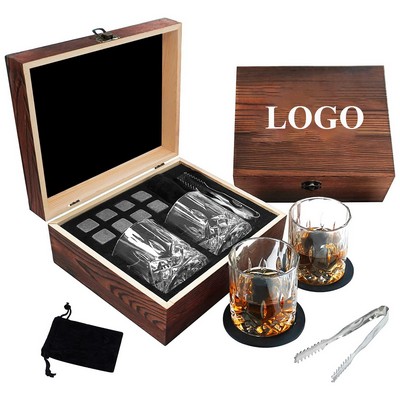 Pine Wood Whiskey Glass Gift Box Set