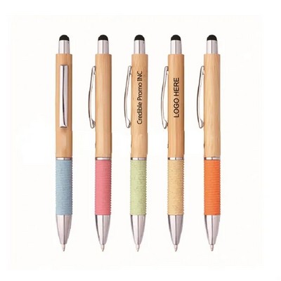 5.6" Retractable Bamboo and Wheat Straw Pen with Stylus Tip