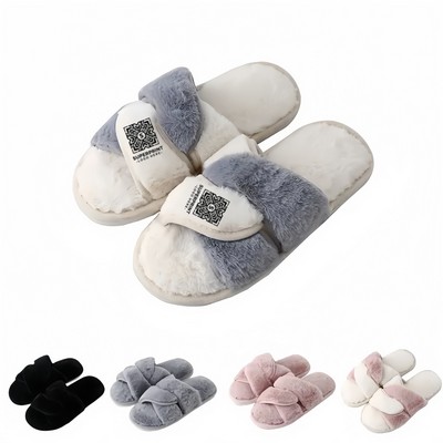 Women's Cross-Band Fuzzy Slippers