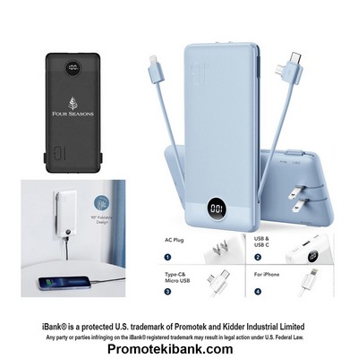 iBank ® 10000mAh Slim Power Bank with Wall Plug and Built-in Cables