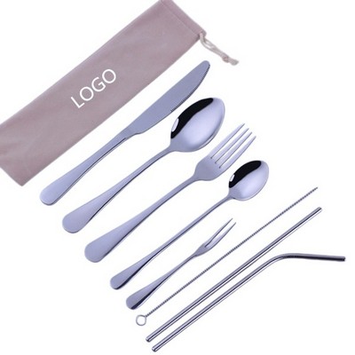 8-Piece Stainless Steel Utensil Set with Travel Pouch