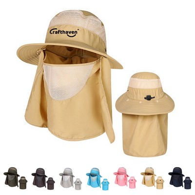 Adjustable Wide Brim Hat with Face Cover & Neck Flap