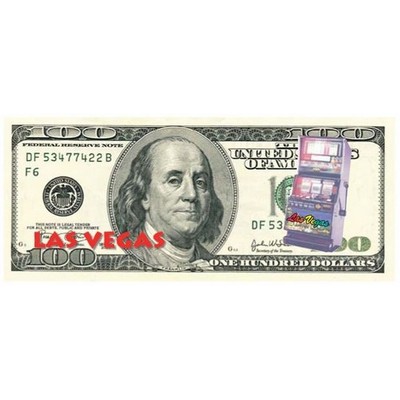 Vegas Slot Machine on $100 Bill Magnet w/ Full Magnetic Back (12")