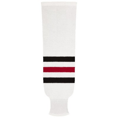 Chicago Pro Series White Home Socks w/Black & Red Stripes