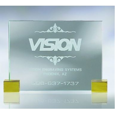Small Jade Glass Plaque w/Brass Corners Award