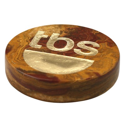 Swirl Amber Onyx Brown Marble Round Paper Weight