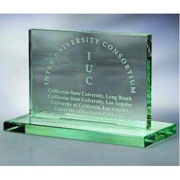 Large Jade Glass Horizontal Plaque w/Base Award (6"x8"x½")