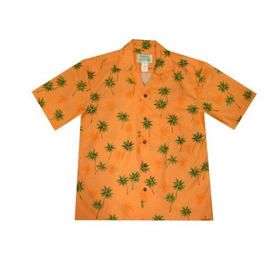 Orange Hawaiian Shirt (S - 3XL in-stock) - 100% Cotton Poplin Tropical Print w/ Coconut Buttons