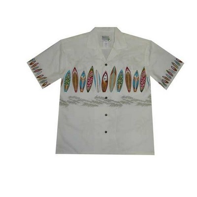 White Hawaiian Shirt - 100% Cotton Poplin Tropical Print w/ Coconut Buttons (S - 3XL in-stock)