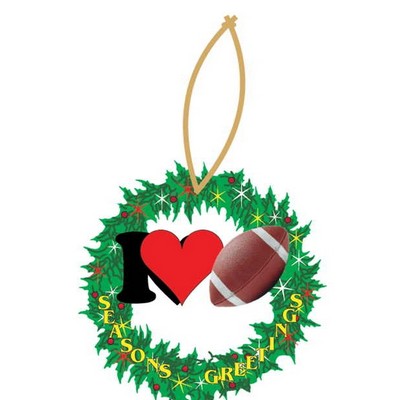 I Love Football Wreath Ornament w/ Clear Mirrored Back (3 Square Inch)