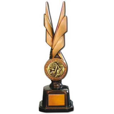 Stock Phoenix 14" Trophy with 2" Basketball Male Coin and Engraving Plate