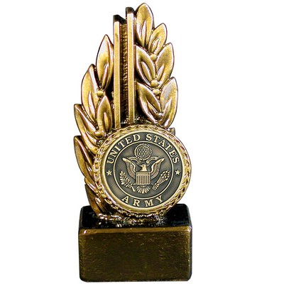 Stock 7" Laurel Trophy With 2" US Army Coin and Engraving Plate