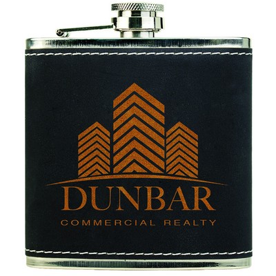 Engraved Stainless Steel Leather Two Tone Black/Gold Flask