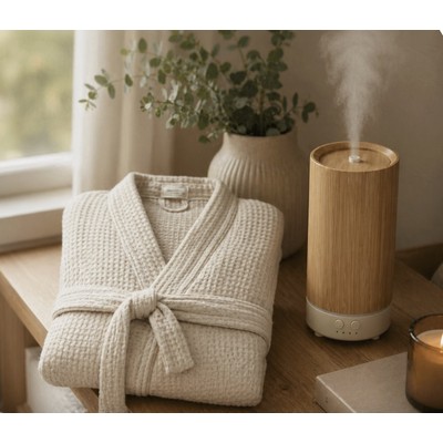 Spa Relaxation Gift Set with Cotton Robe & Bamboo Diffuser