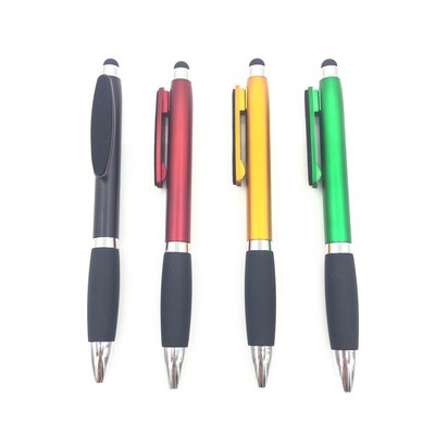 Plastic Ballpoint Pen With Screen Clearer And Touch Stylus