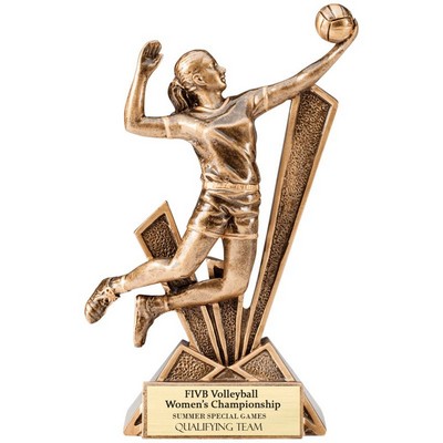 6 ½" Antique Gold Female Volleyball Check-Mate Series Resin Trophy