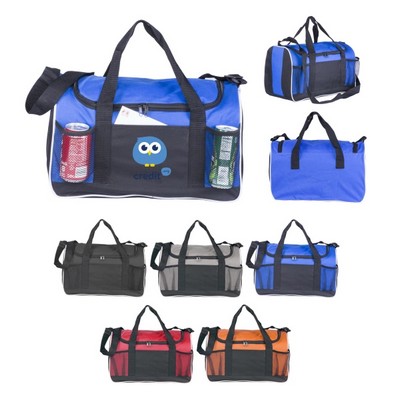 Sport 600D Polyester Duffel Bag with Mesh Pockets & Adjustable Shoulder Strap