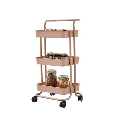 3 Tier Plastic Rolling Mesh Utility or Kitchen Cart With Handle And Lockable Wheels