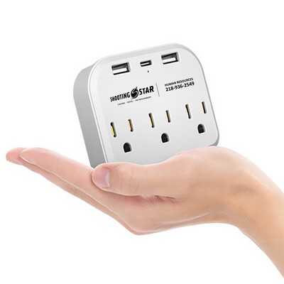 Palm Sized Multi Plug Outlet Extender With 3 USB Ports (1 USB C) and 3 Outlet, Power Strips