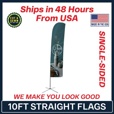 10' Single Sided Premium Straight Flag with Chrome X Base - Made in the USA
