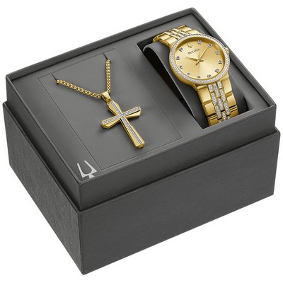Bulova® Men's Crystal Stainless Steel Watch w/Champagne Beige Dial