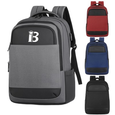 Two-Tone Oxford Backpack w/ Usb Charging Port