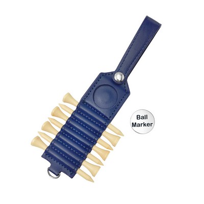 Pu Leather Golf Tees Holder With A Ball Marker & 7Pcs Tees
