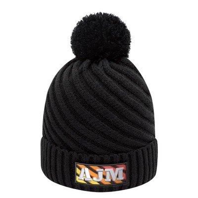Acrylic Pom Pom Cuff Toque