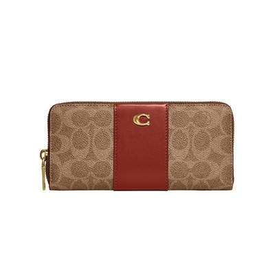 COACH® Coated Canvas Signature Slim Accordion Zip Wallet - Tan Rust/Brass