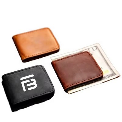 Leather Magnetic Money Clip Wallet