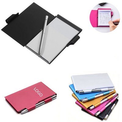 Mini Aluminum Alloy Memo Pad Card Box with Pen
