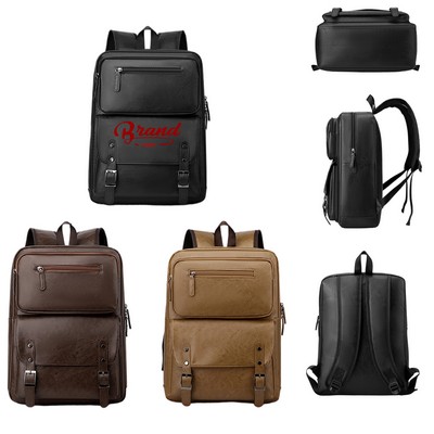 Large Capacity PU Leather Travel Laptop Backpack