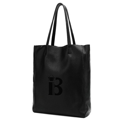 Spacious Top Cowhide Women Shoulder Bucket Leather Tote Bag