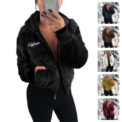 Fluffy Hooded Cropped Coat