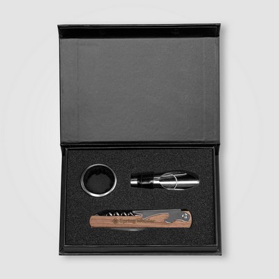 Essex Stainless Steel & FSC Wood Wine Accessory Gift Set - 3 Pcs - Laser