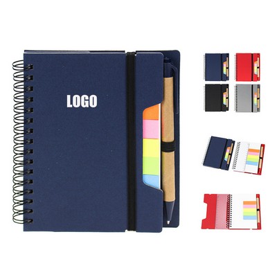 Eco Spiral Notebook W/Sticky Notes And Ruler & Pen